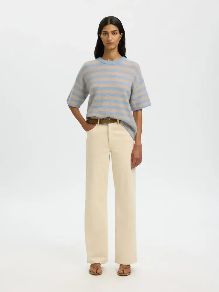 Selected SLWLULU 2/4 KNIT O-NECK Cashmere Blue Birch