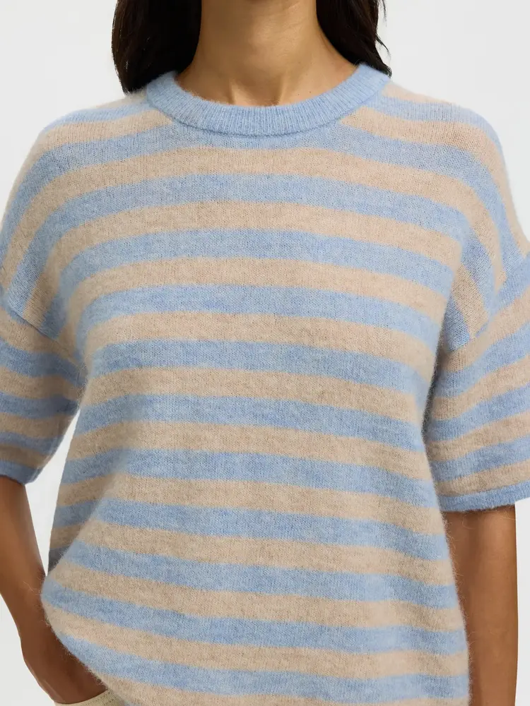 Selected SLWLULU 2/4 KNIT O-NECK Cashmere Blue Birch