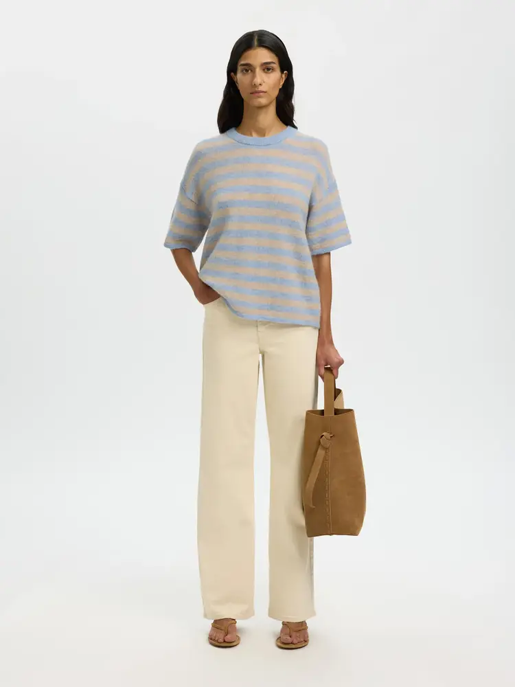 Selected SLWLULU 2/4 KNIT O-NECK Cashmere Blue Birch