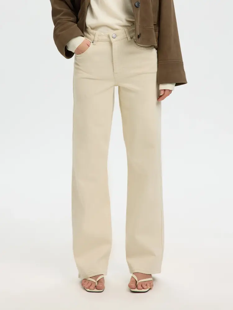 Selected SLWWIDE BEA-KORI ECRU 609 HW JEANS Ecru