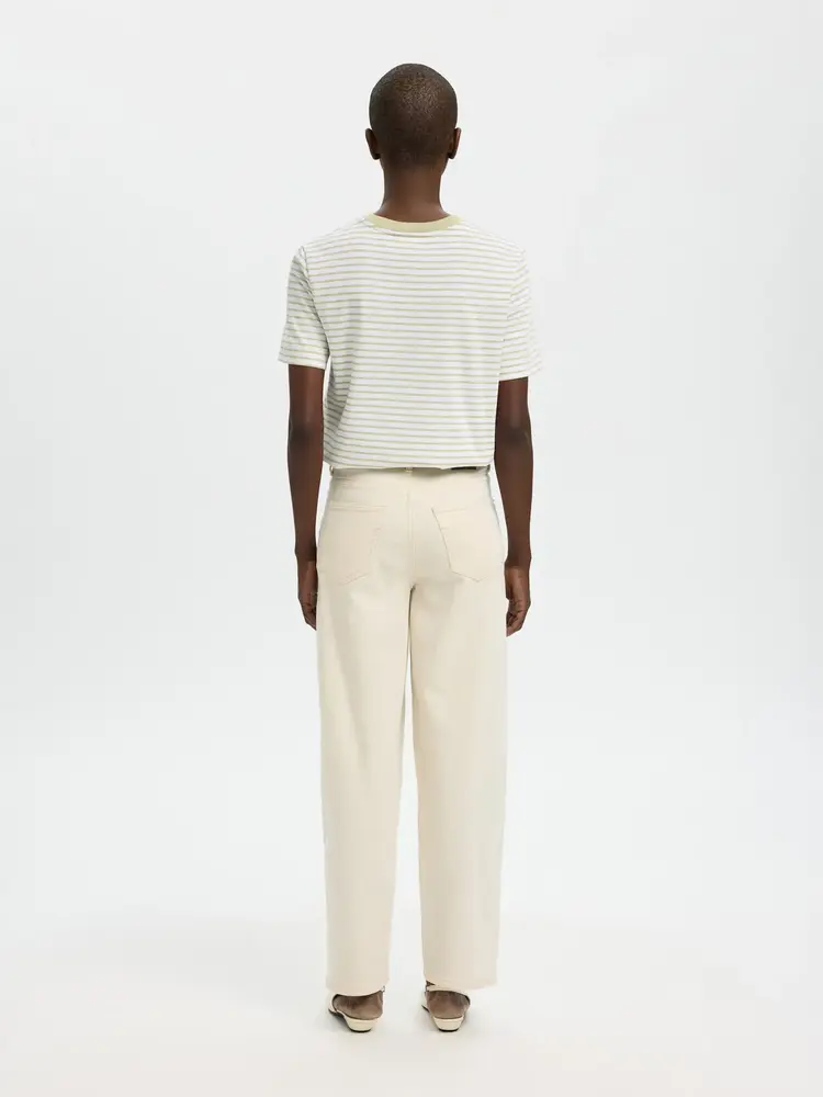Selected SLWESSENTIAL SS STRIPED BOXY TEE Lint Bright White