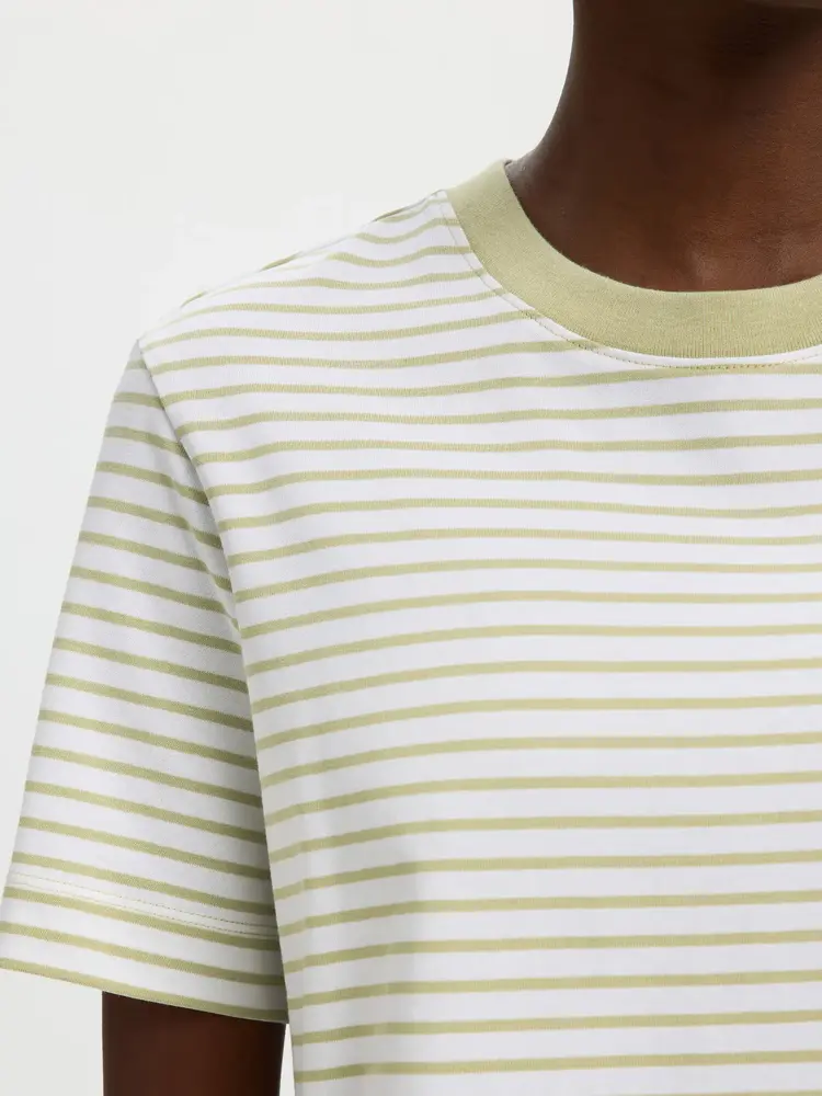 Selected SLWESSENTIAL SS STRIPED BOXY TEE Lint Bright White