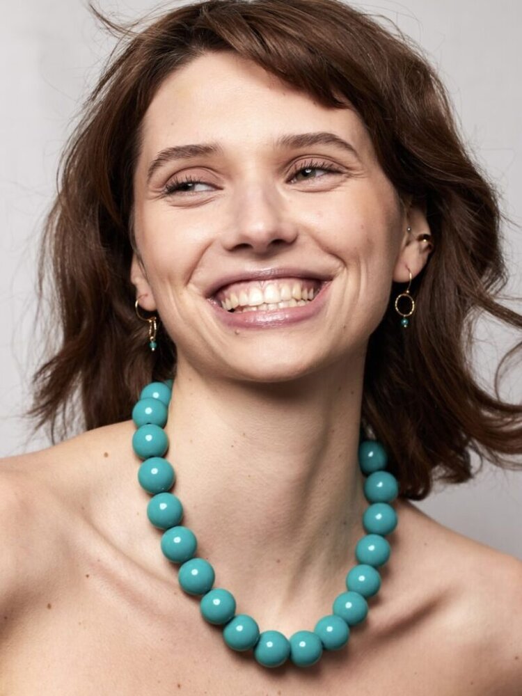 Ellen Beekmans Ketting Grote ronde kralen Petrol