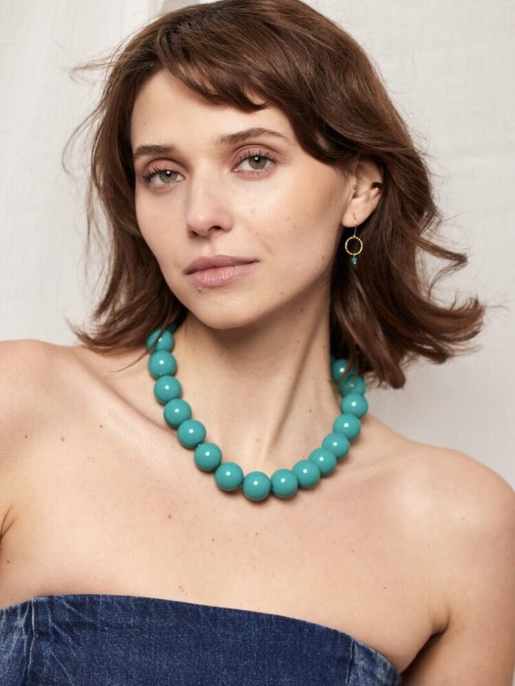 Ellen Beekmans Ketting Grote ronde kralen Petrol