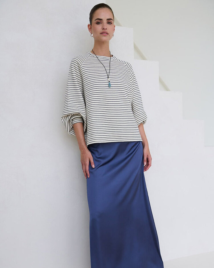 Another-Label ALFlori stripe sweat l/s Navy White Stripe