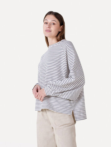 Another-Label ALFlori stripe sweat l/s Navy White Stripe