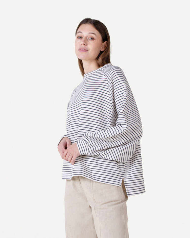 Another-Label ALFlori stripe sweat l/s Navy White Stripe
