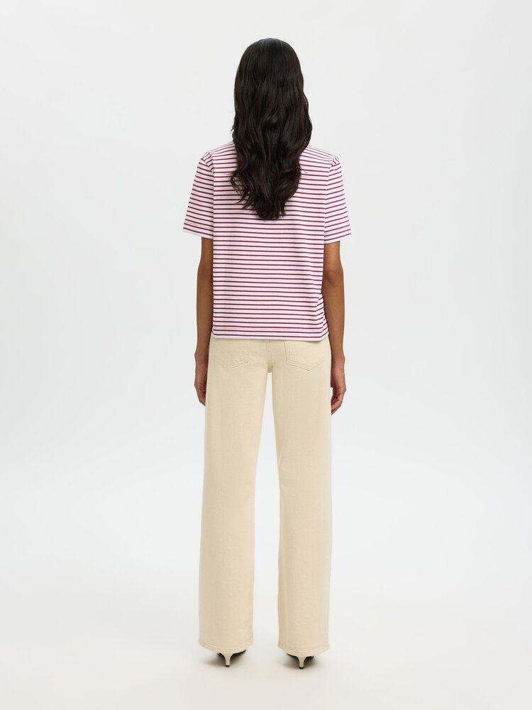 Selected SLWESSENTIAL SS STRIPED BOXY TEE Anemone Bright White