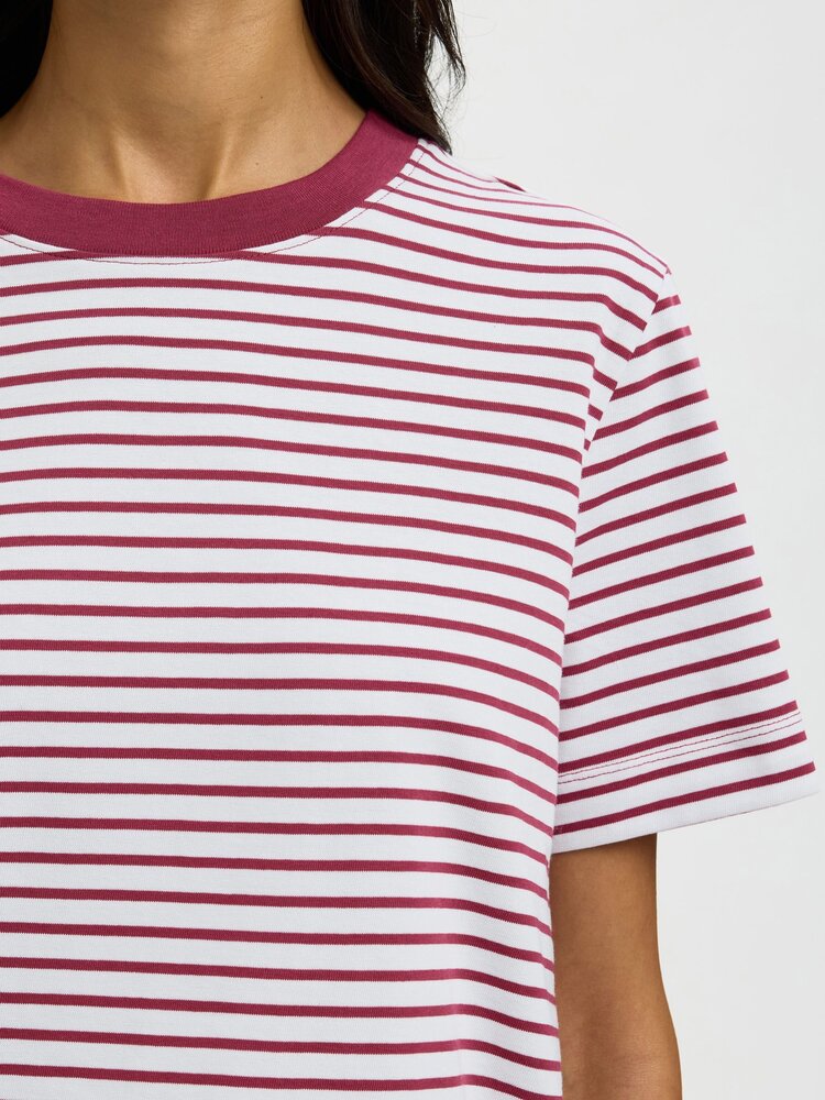Selected SLWESSENTIAL SS STRIPED BOXY TEE Anemone Bright White