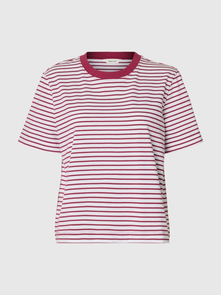 Selected SLWESSENTIAL SS STRIPED BOXY TEE Anemone Bright White