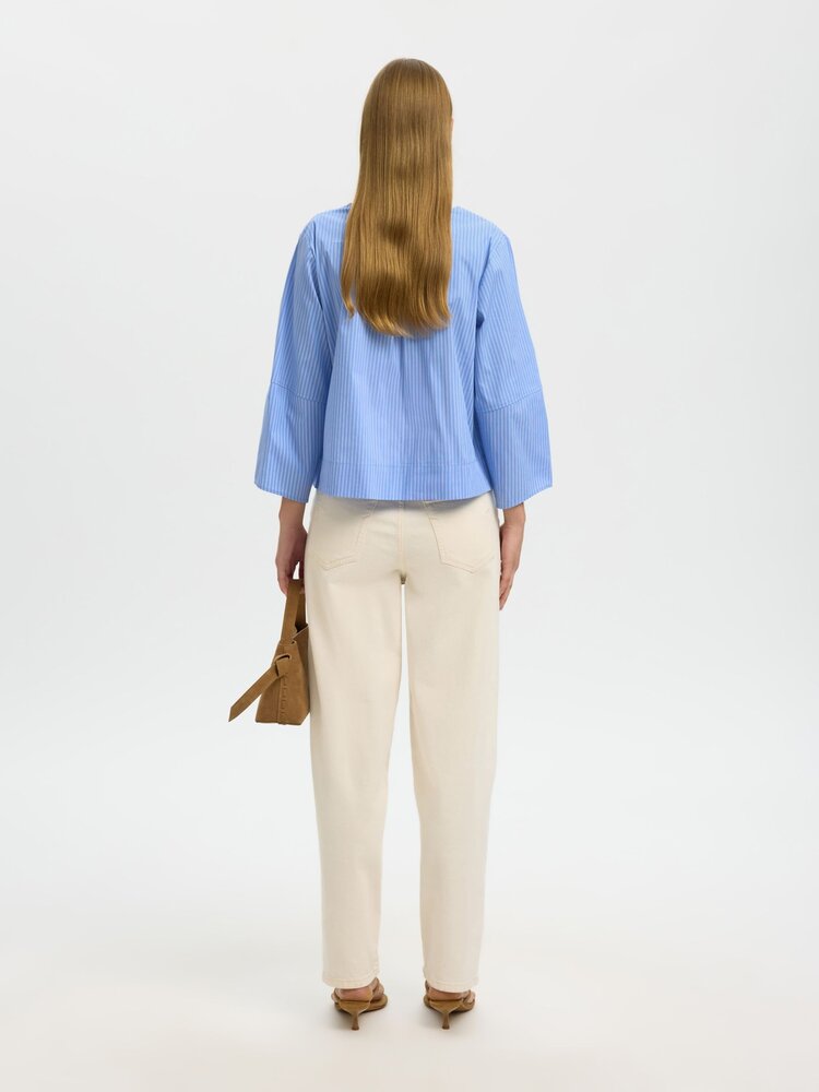 Selected SLFBEA 3/4 V NECK SHIRT  Dusty blue Stripe