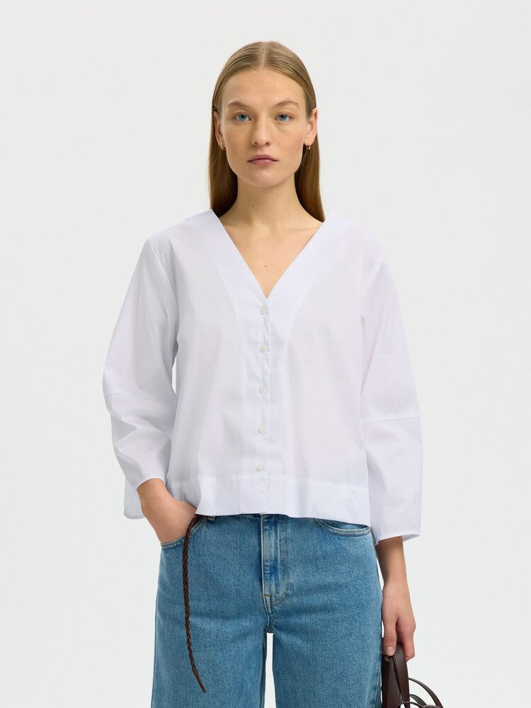 Selected SLFBEA 3/4 V NECK SHIRT Bright White