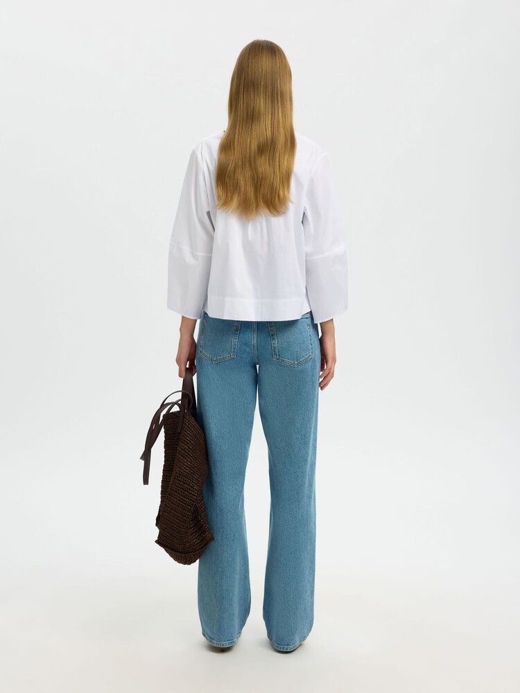 Selected SLFBEA 3/4 V NECK SHIRT Bright White