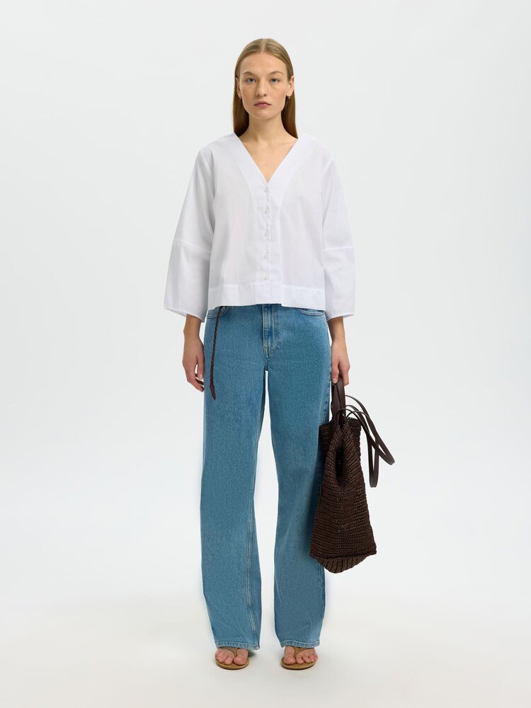 Selected SLFBEA 3/4 V NECK SHIRT Bright White