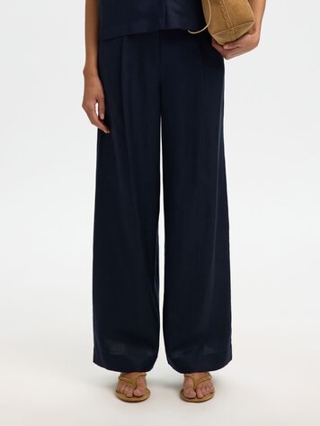 Selected SLWLYRA HW WIDE LINEN BLEND PANT Dark Sapphire