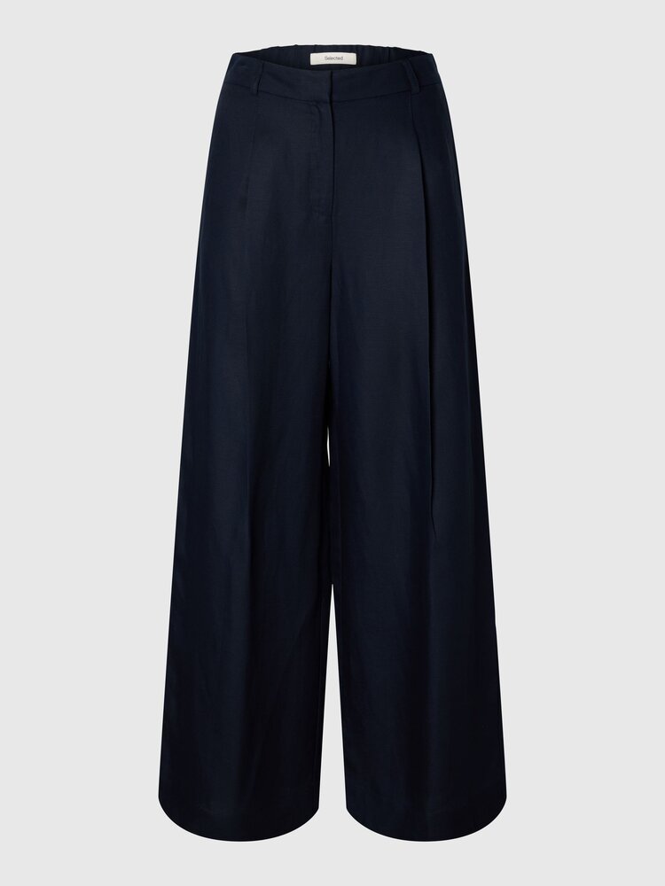 Selected SLWLYRA HW WIDE LINEN BLEND PANT Dark Sapphire
