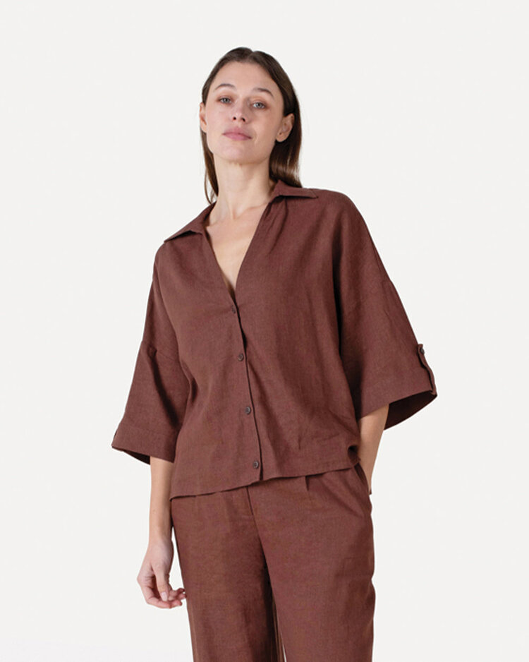 Another-Label Valerie shirt s/s Chocolate fondant