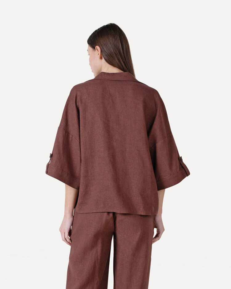 Another-Label Valerie shirt s/s Chocolate fondant