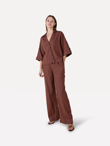 Another-Label Maddy linnen pants Chocolate fondant