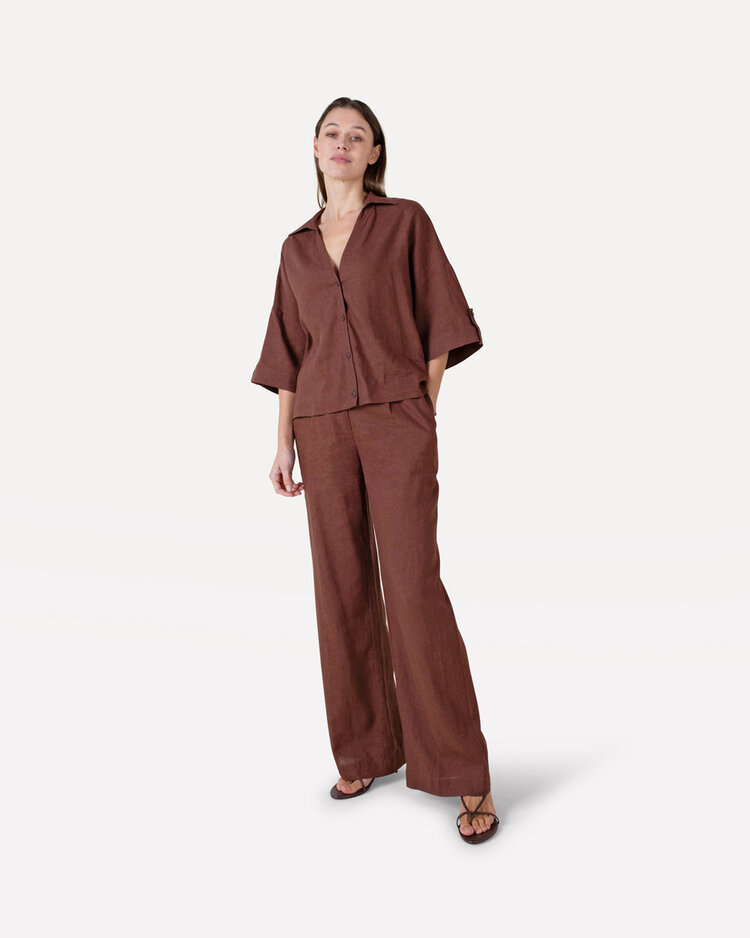 Another-Label Maddy linnen pants Chocolate fondant