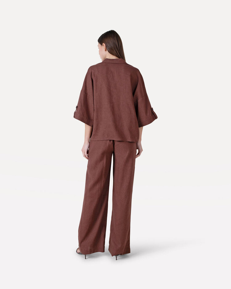 Another-Label Maddy linnen pants Chocolate fondant