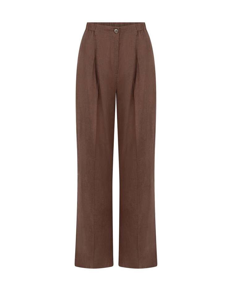 Another-Label Maddy linnen pants Chocolate fondant