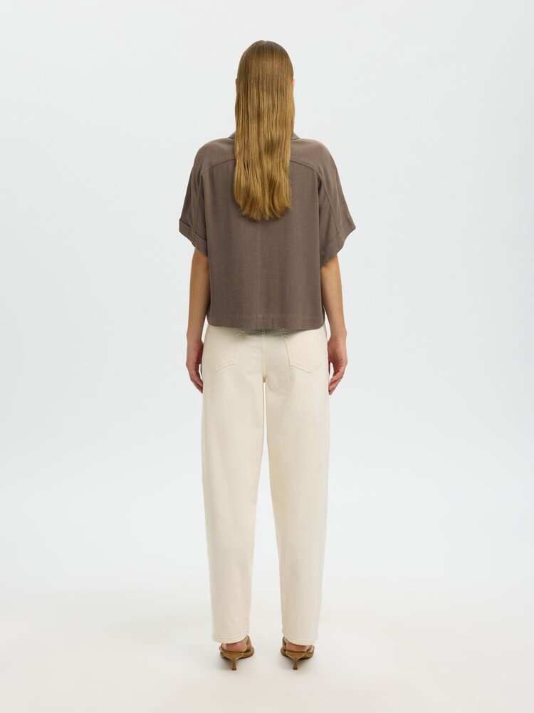 Selected SLWVIVA SS CROPPED SUN SHIRT Chocolate Chip
