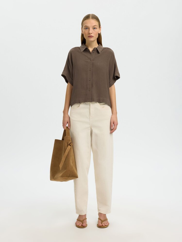 Selected SLWVIVA SS CROPPED SUN SHIRT Chocolate Chip