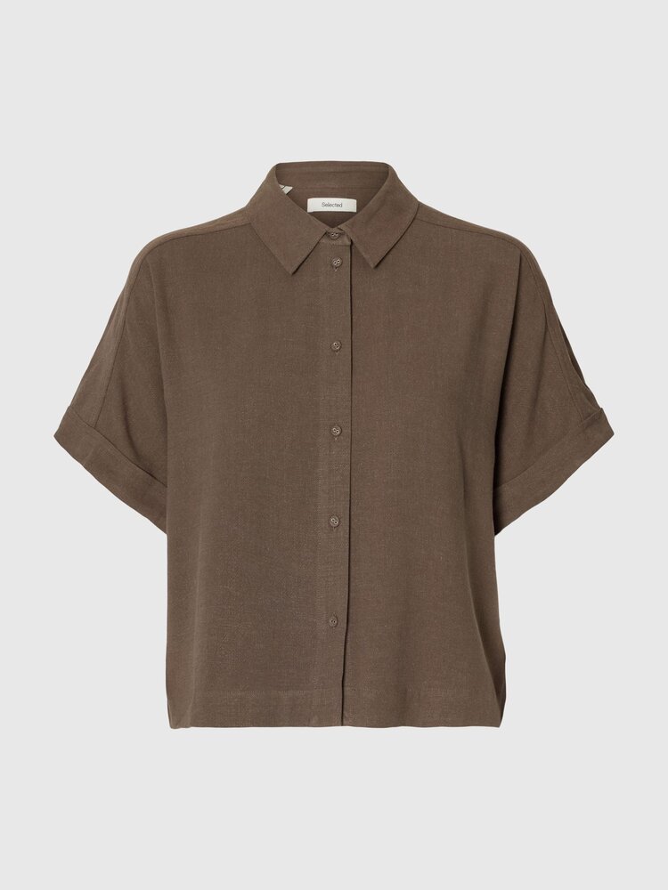 Selected SLWVIVA SS CROPPED SUN SHIRT Chocolate Chip