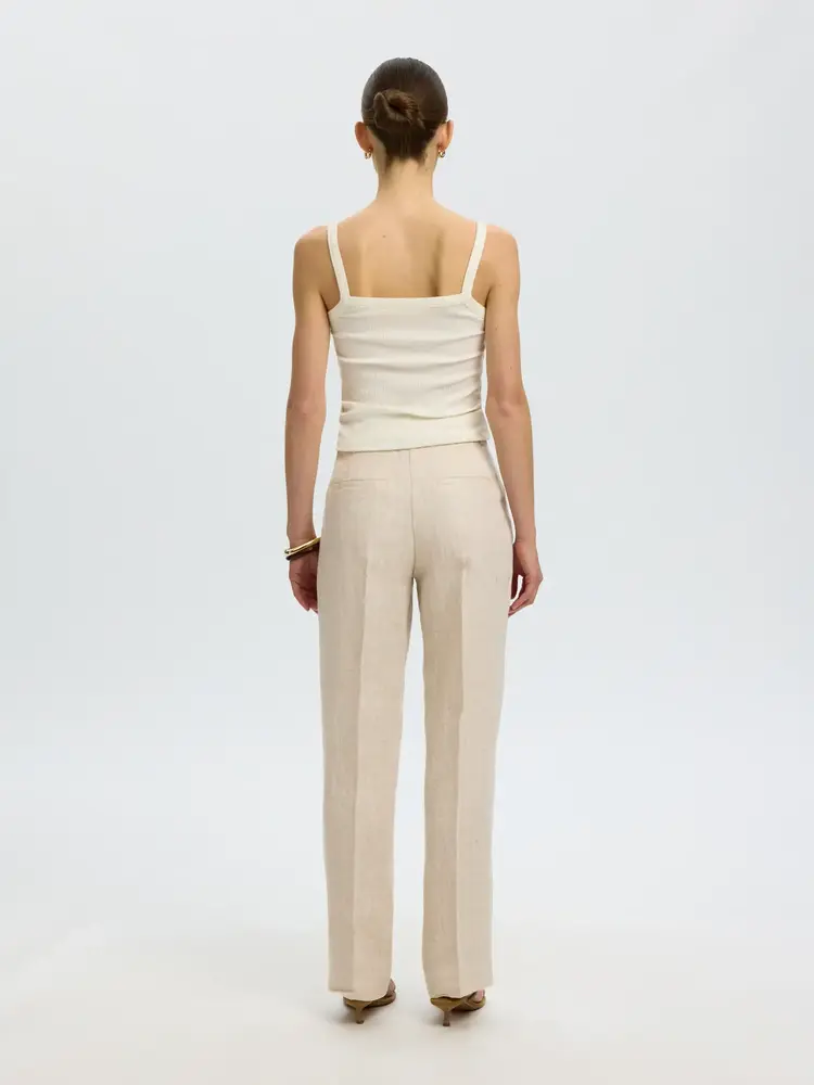 Selected SLWWIDE IDA MW LINEN PANT Egret Herrinbone