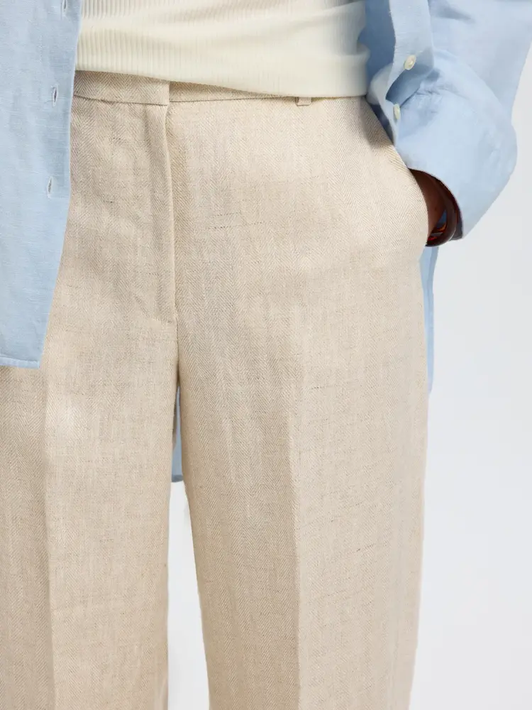 Selected SLWWIDE IDA MW LINEN PANT Egret Herrinbone