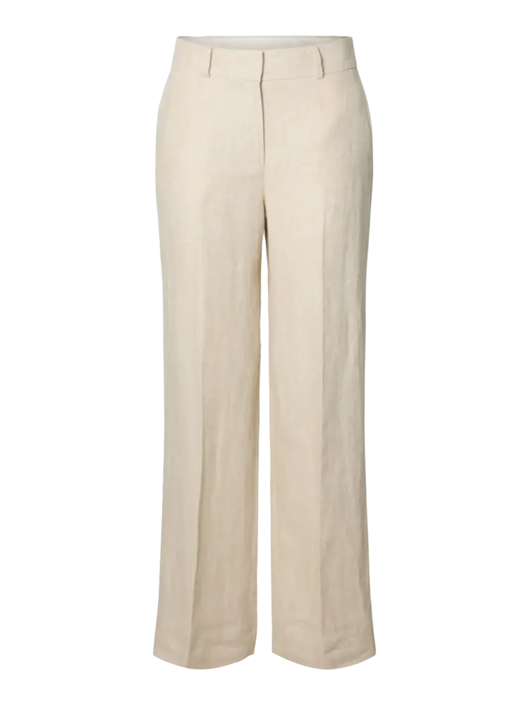 Selected SLWWIDE IDA MW LINEN PANT Egret Herrinbone