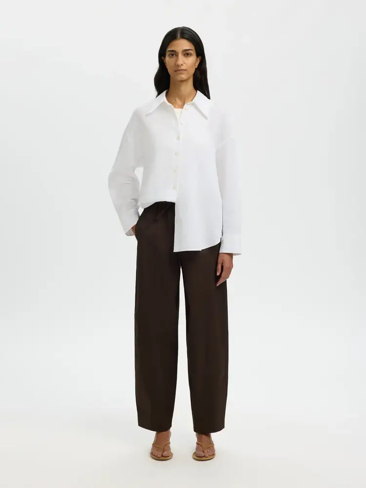 Selected SLWCLEO OVERSIZE LINEN BLEND SHIRT Bright White