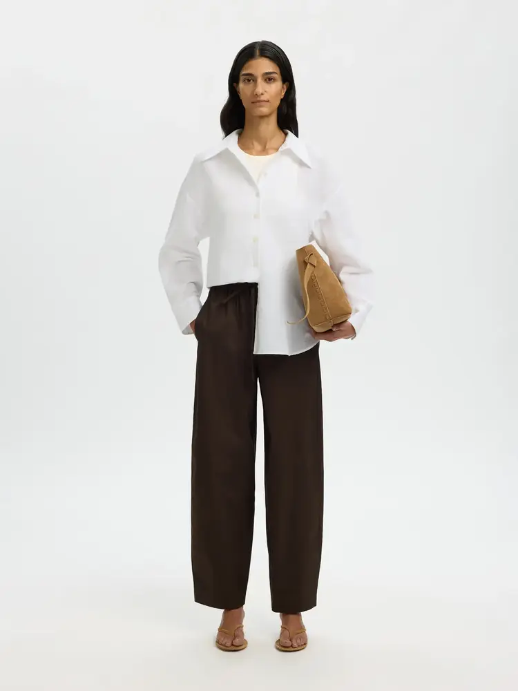 Selected SLWCLEO OVERSIZE LINEN BLEND SHIRT Bright White