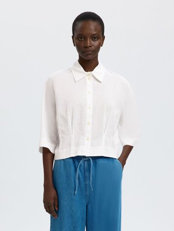 Selected SLFCLEO REGULAR 3/4 CROPPED SHIRT Bright White