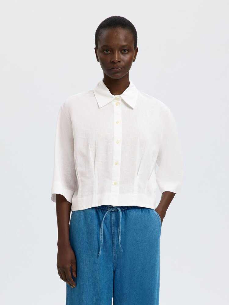 Selected SLFCLEO REGULAR 3/4 CROPPED SHIRT Bright White