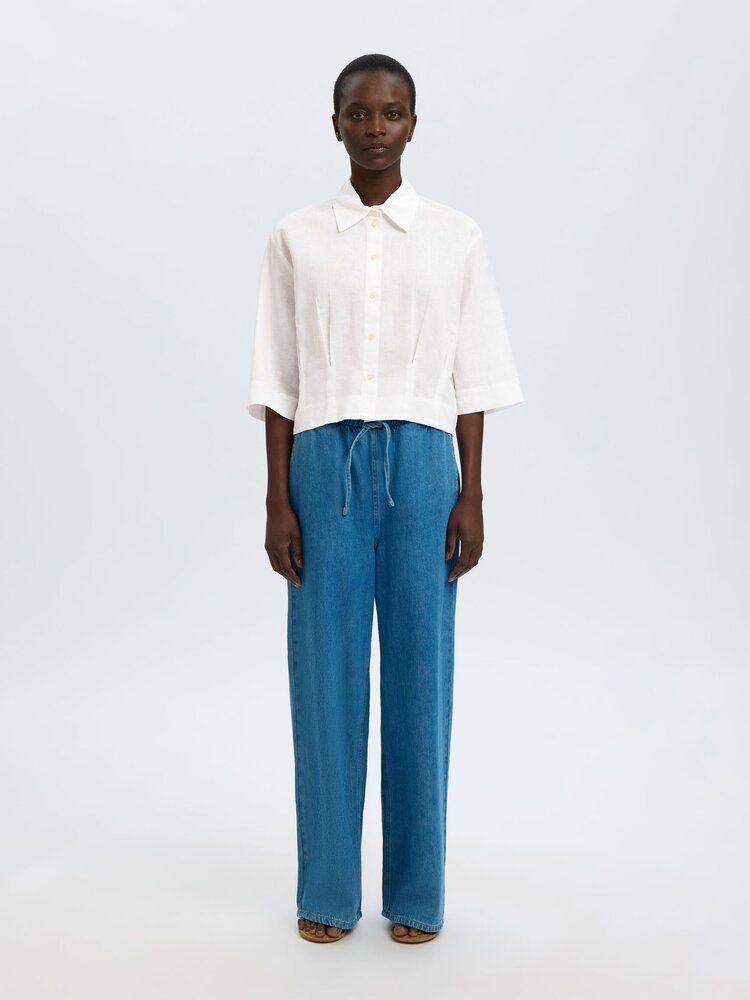 Selected SLFCLEO REGULAR 3/4 CROPPED SHIRT Bright White