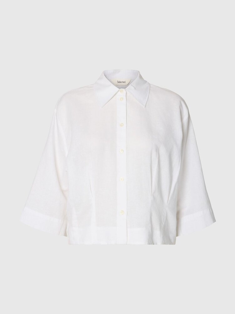Selected SLFCLEO REGULAR 3/4 CROPPED SHIRT Bright White