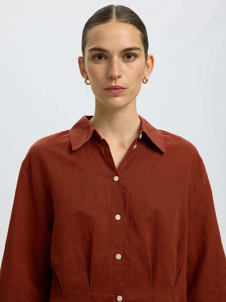 Selected SLFCLEO REGULAR 3/4 CROPPED SHIRT Cherry Mahogany