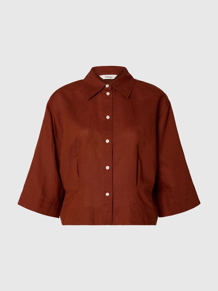 Selected SLFCLEO REGULAR 3/4 CROPPED SHIRT Cherry Mahogany