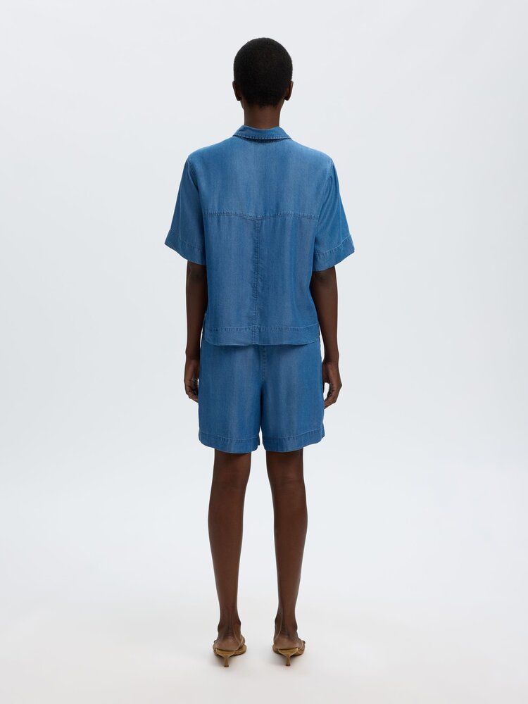Selected SLFJANNA 2/4 POLO SHIRT Medium Blue Denim