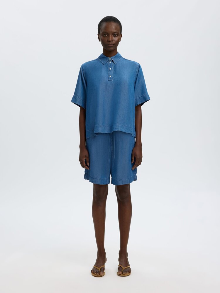 Selected SLFJANNA 2/4 POLO SHIRT Medium Blue Denim