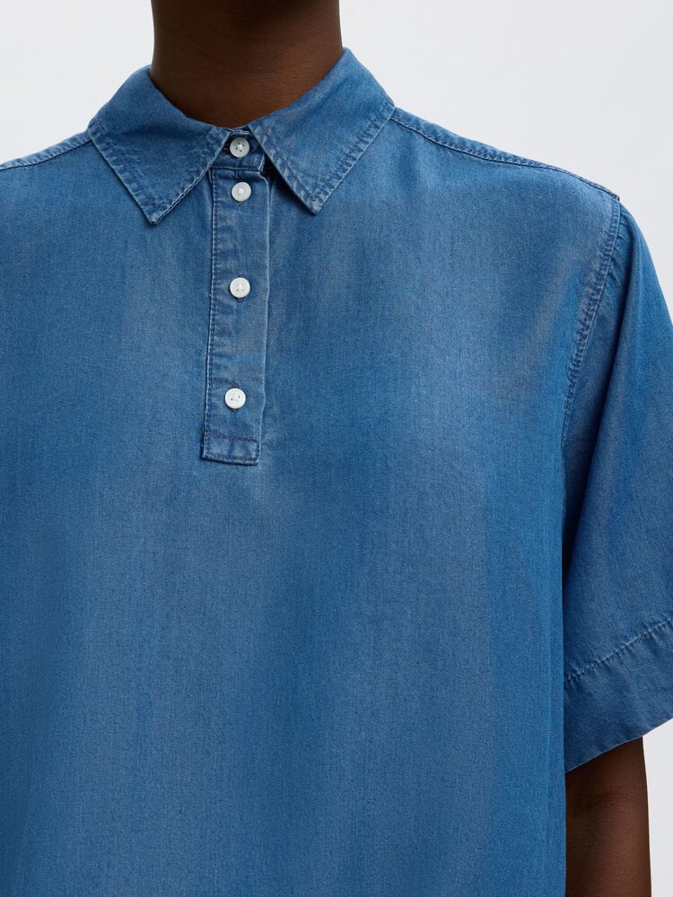Selected SLFJANNA 2/4 POLO SHIRT Medium Blue Denim