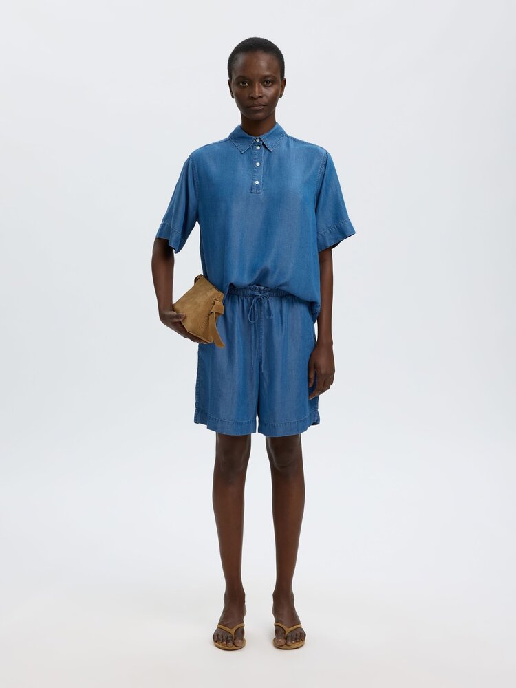 Selected SLFJANNA 2/4 POLO SHIRT Medium Blue Denim