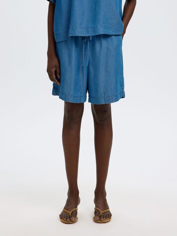 Selected SLFJANNA MW ELASTIC STRING SHORTS Medium Blue Denim