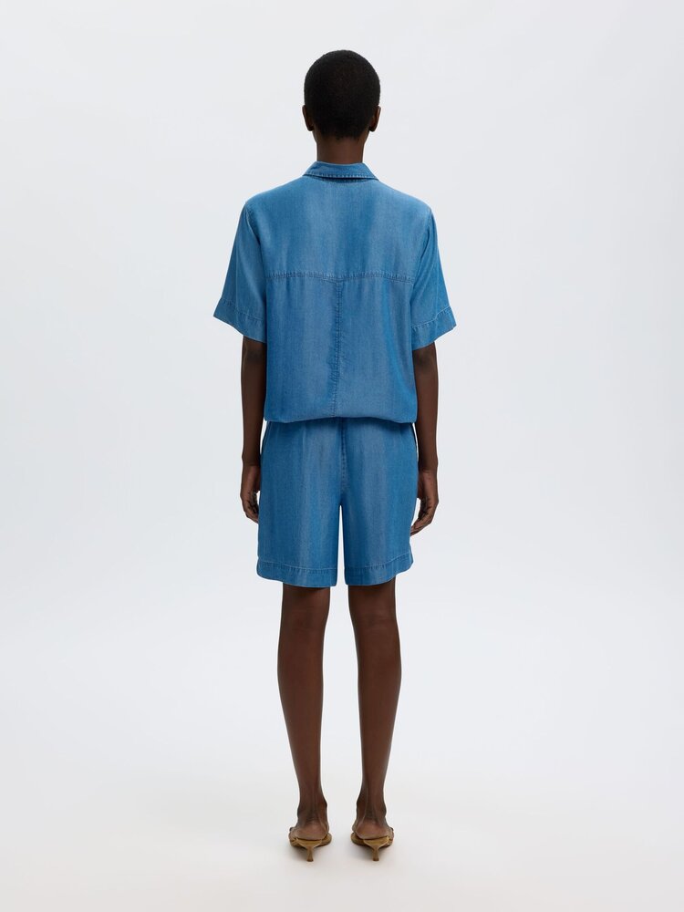 Selected SLFJANNA MW ELASTIC STRING SHORTS Medium Blue Denim