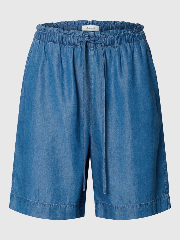 Selected SLFJANNA MW ELASTIC STRING SHORTS Medium Blue Denim