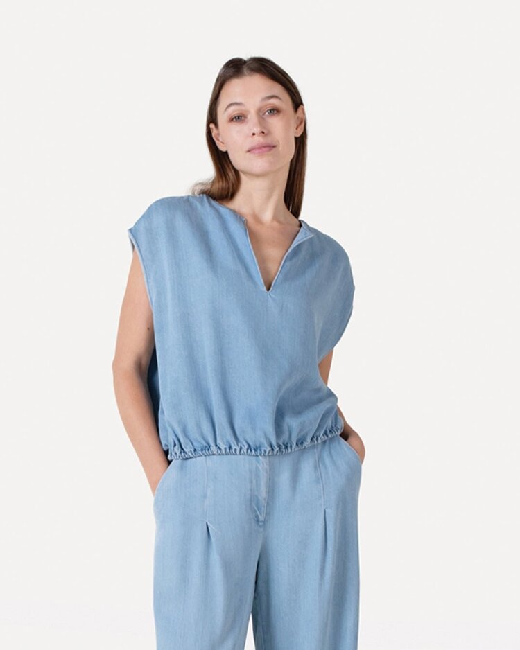 Another-Label ALAurore denim top s/l Light Blue