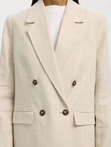 Selected SLWELIN-IDA DB LINEN BLAZER Egret Herringbone