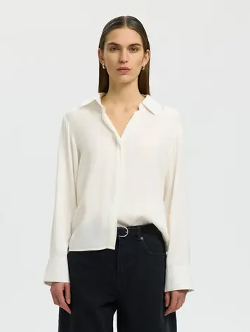 Selected SLWJONNA REG LS OPEN COLLAR SHIRT Egret